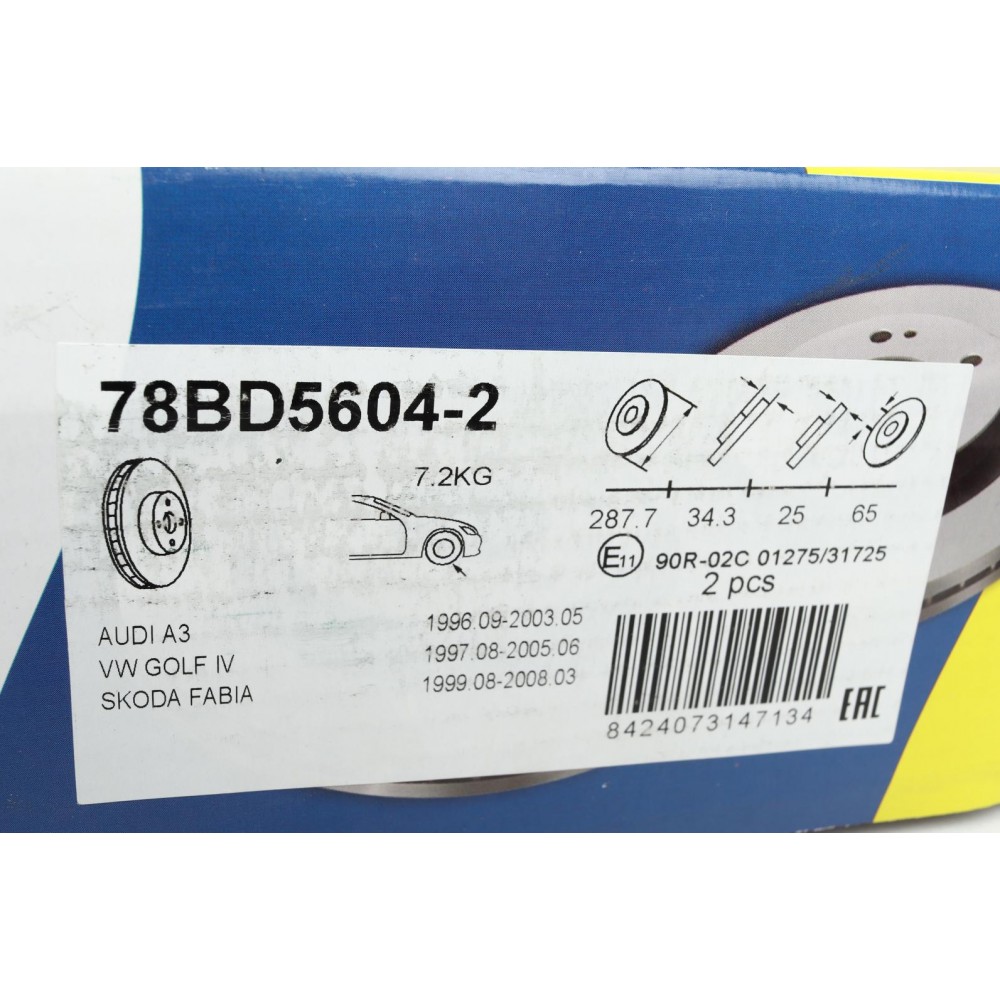 Диск гальмівний (передній) Skoda Fabia/Octavia 96-14/Roomster 06-15/VW Golf (287.6x25)(з покр.)(вент)