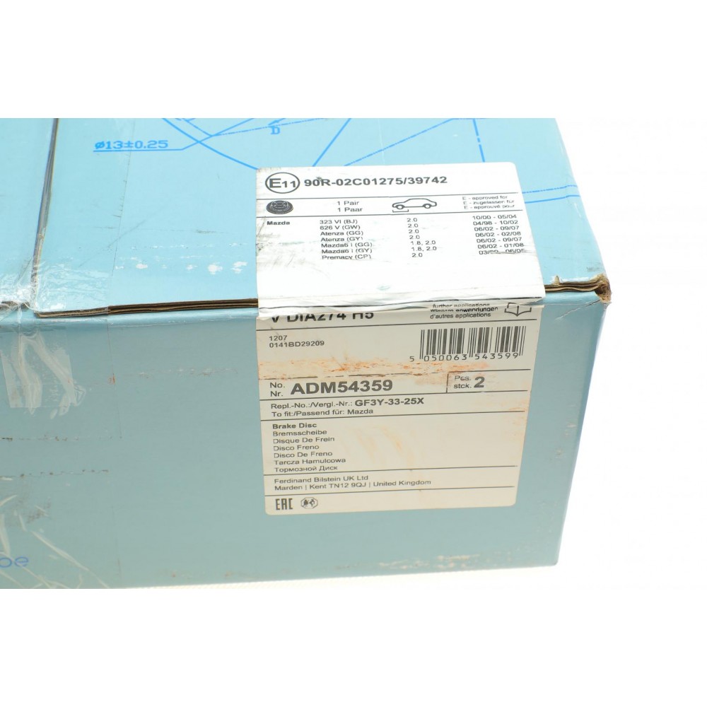 Диск гальмівний (передній) Mazda 626/6 97-13/Premacy 1.8/2.0 99-05 (274x24)