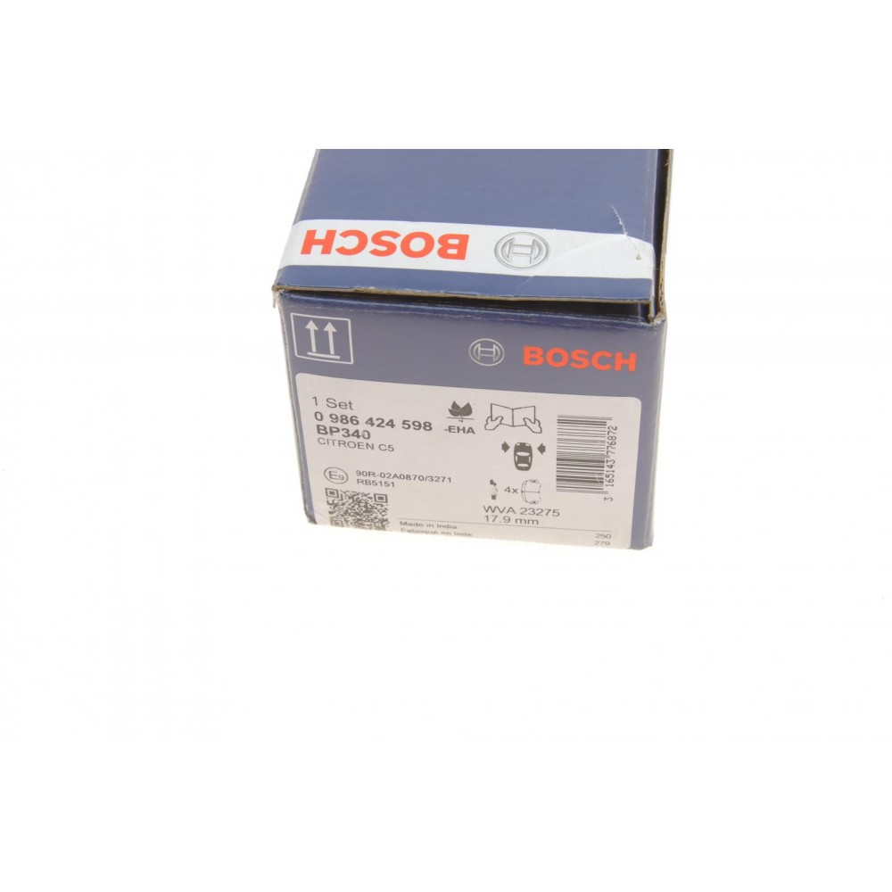 Колодки гальмівні (передні) Citroen C5 I/II 01-08 (Bosch) (з датчиком)