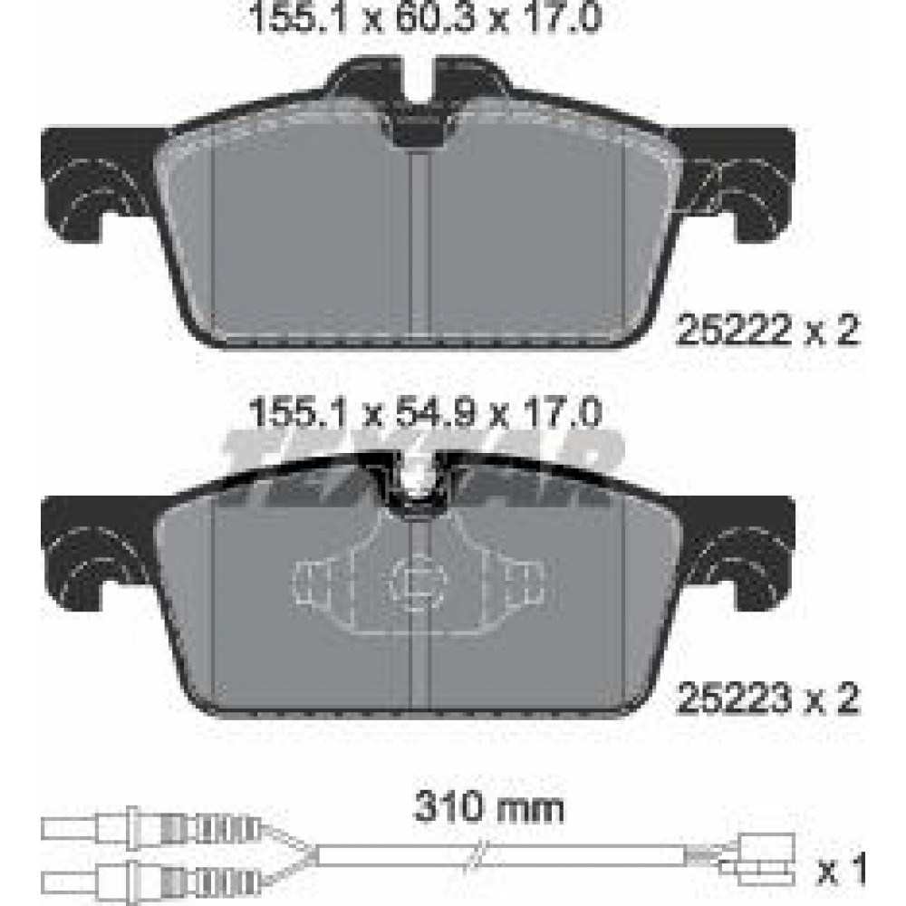 Колодки гальмівні (передні) Peugeot 508 10- (з датчиком) (Teves) Q+ (155.1x60.3/54.9x17)