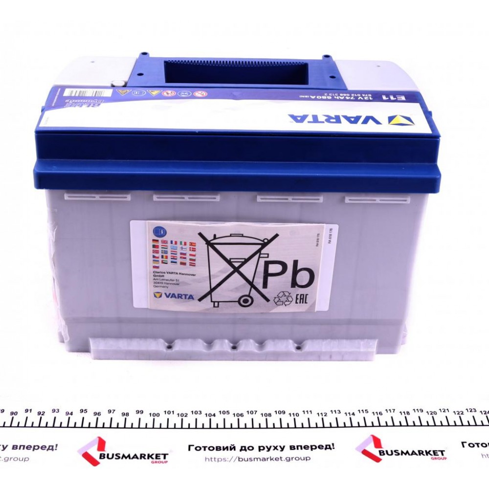 Акумуляторна батарея 74Ah/680A (278x175x190/+R/B13) Blue Dynamic E11