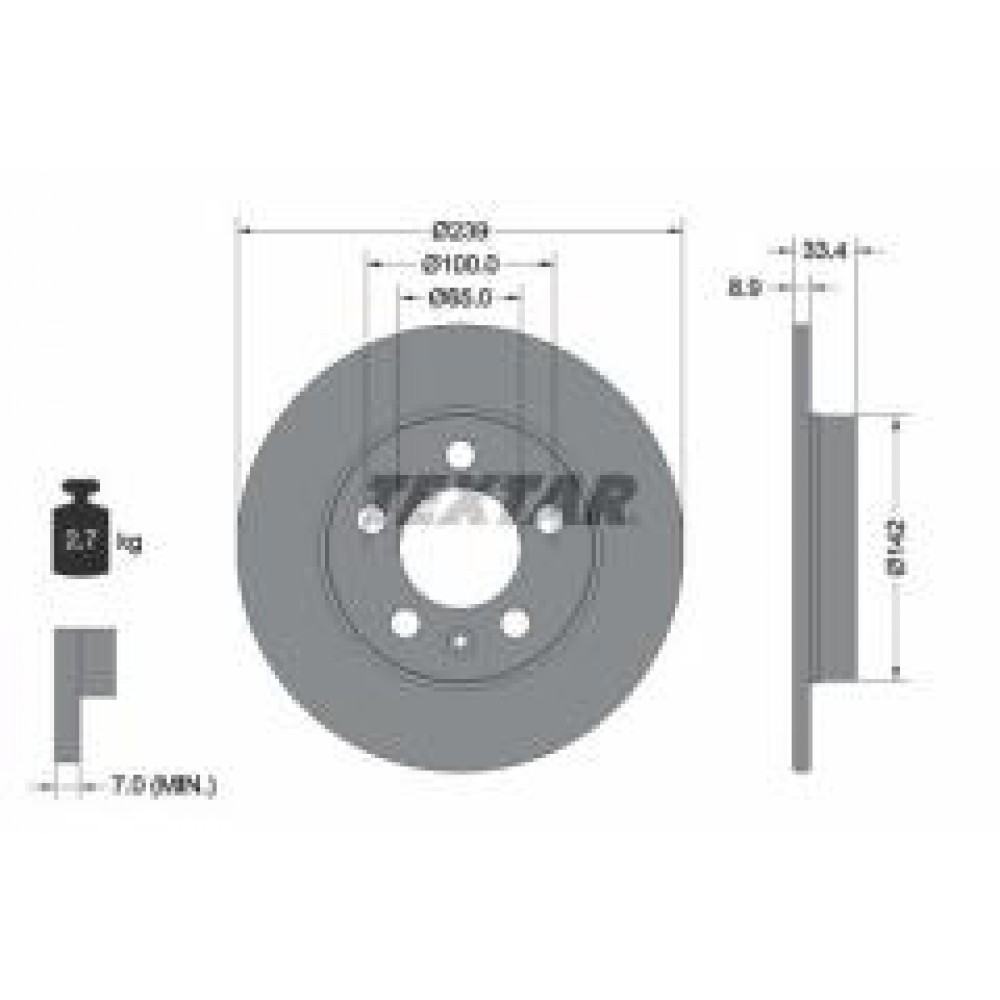 Диск гальмівний (задній) Audi A3/TT 96-06/Skoda Octavia/VW Golf IV 98-05 (239x8.9) PRO