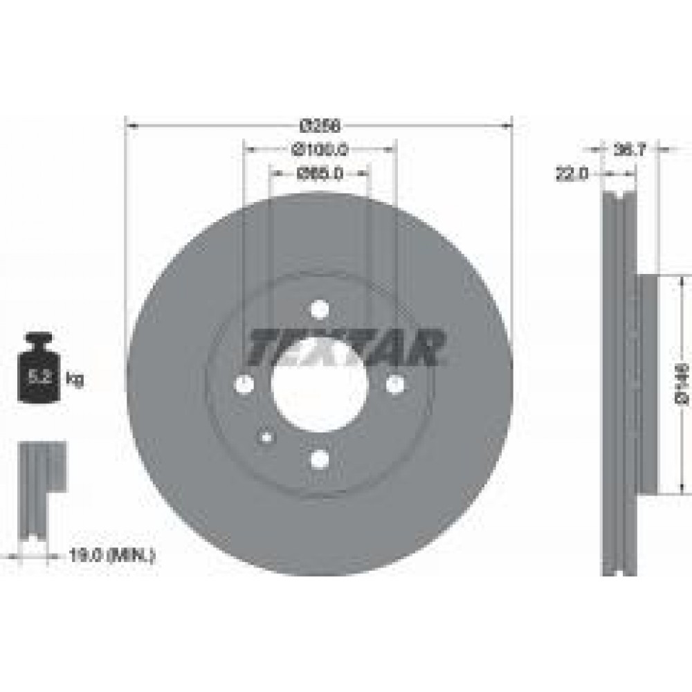 Диск гальмівний (передній) Skoda Citigo 1.0 11-19/VW Up 1.0 12- (256x22) PRO