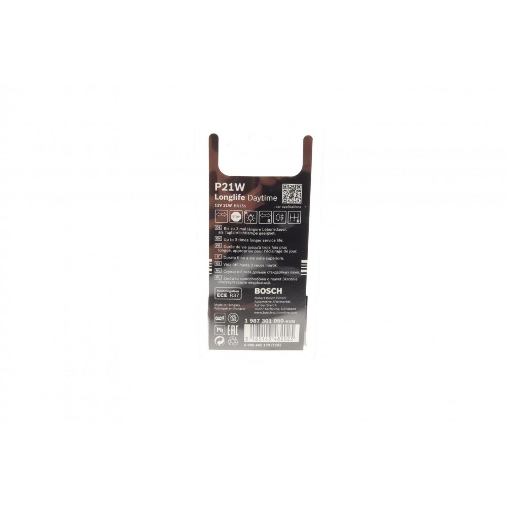 Автолампа P21W 12V 21W BA15s Longlife Daytime (к-кт 2шт) (BL)