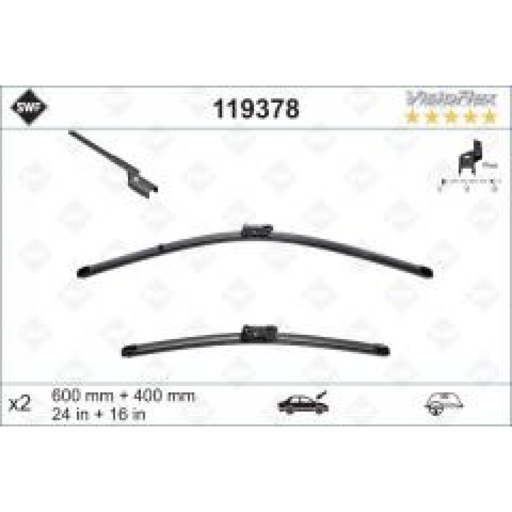 Щітки склоочисника (600/400мм) Fiat Doblo/ Opel Combo 10- Aerotwin (безкаркасна)