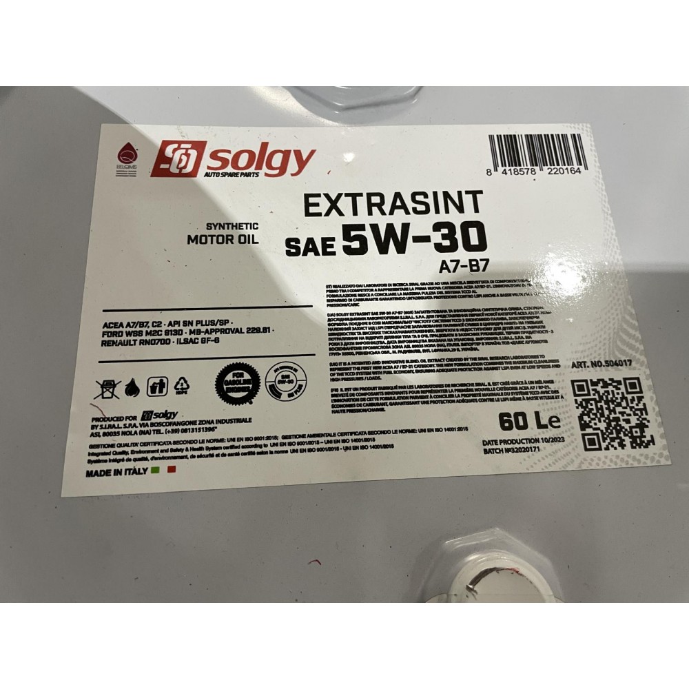 Олива 5W30 EXTRASINT A7-B7 (60L) (ILSAC GF-6/FORD 913D/MB 229.61/RN 0700) (API SN Plus/SP)