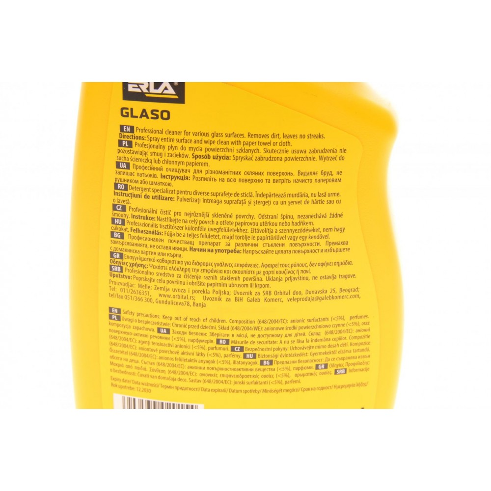 Засіб для митья вікон, скла та інших скляних поверхонь Erla Glaso (750ml)