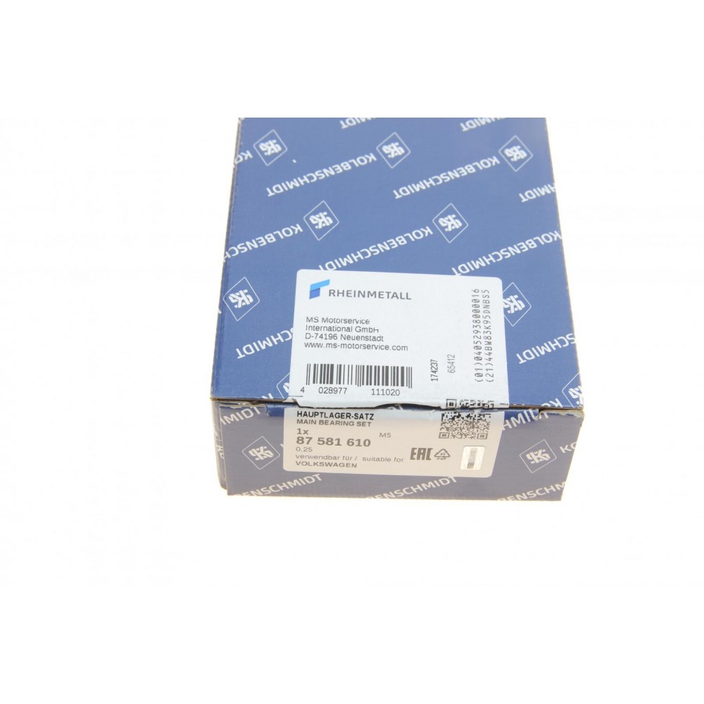 Вкладиші корінні Audi/VW 1.6/1.8/2.0 PN/RP/AAE/ABK/A (+0.25)