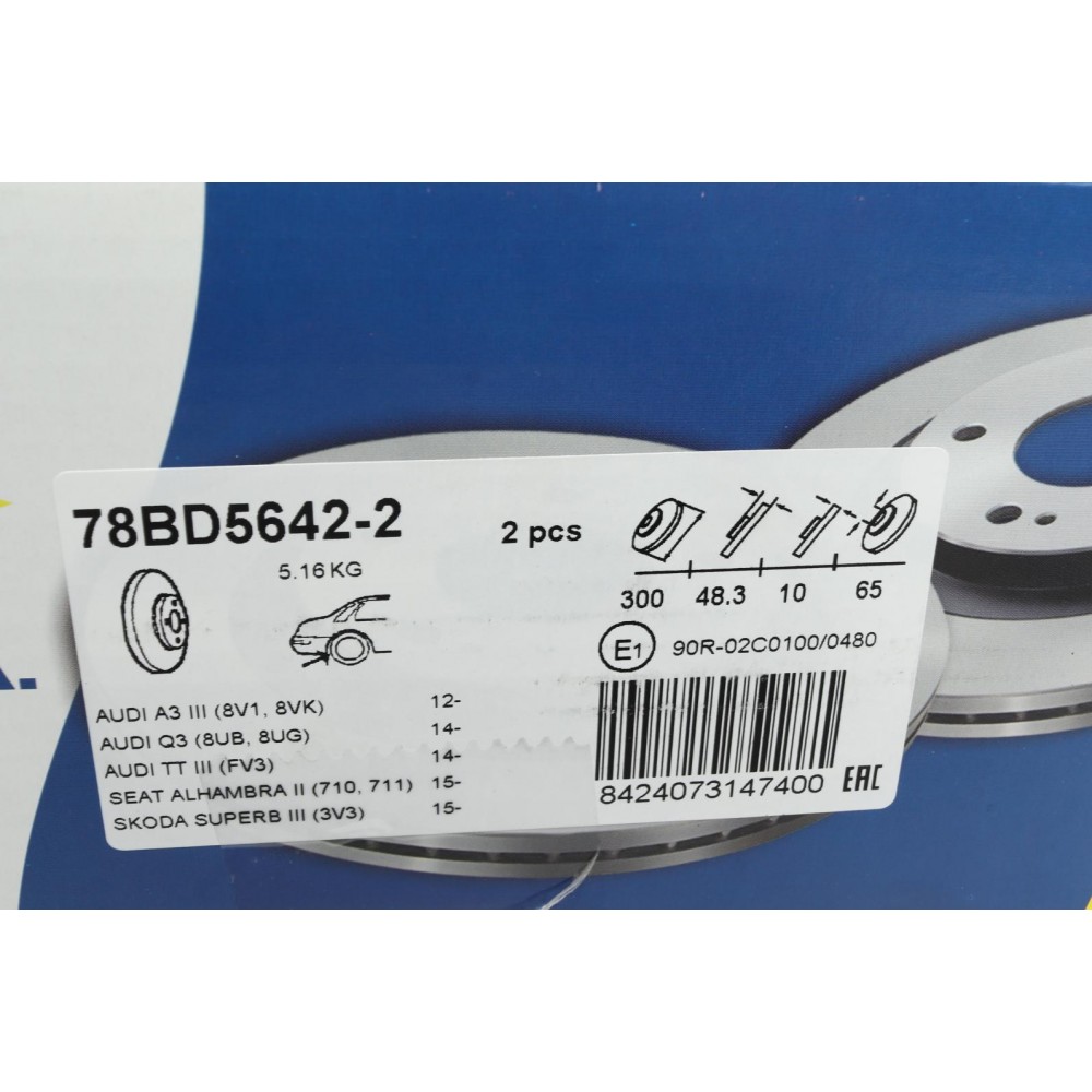 Диск гальмівний (задній) Audi A3/Q3/Skoda SuperB/VW Golf/Passat B8/Tiguan 12- (300x12)(з покр)(повн.)