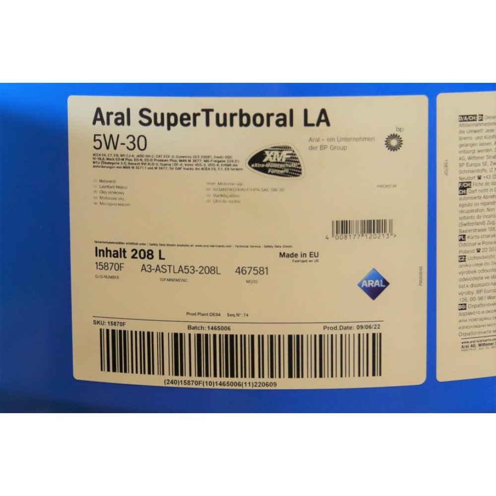 Олива 5W30 SuperTurboral LA (208L) (MB228.51/Renault RLD-2/RXD/Volvo VDS-3) 