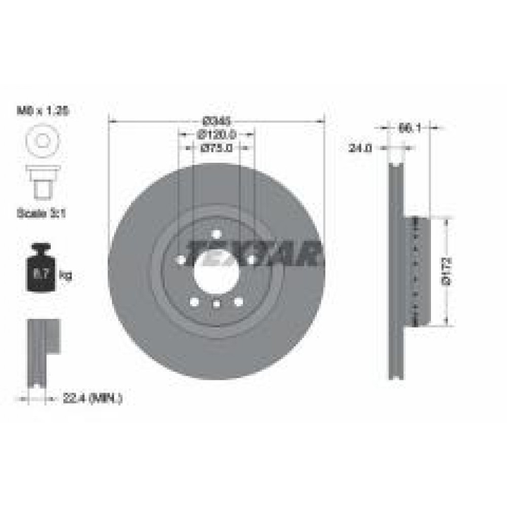 Диск гальмівний (задній) BMW 1 (F20/F21)/3 (F30/F31)/4 (F32/F36) 11- (345x24) B37/N13/N47/N55 PRO+