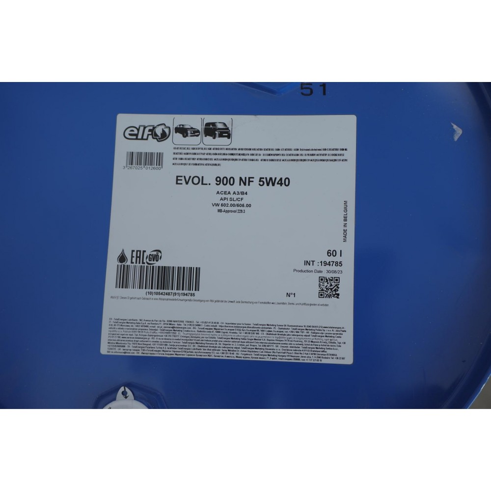 Олива 5W40 Evolution 900 NF (60L) (B4/A3/CF/SL/MB 229.3/VW502.00/505.00/PORSCHE A40.)