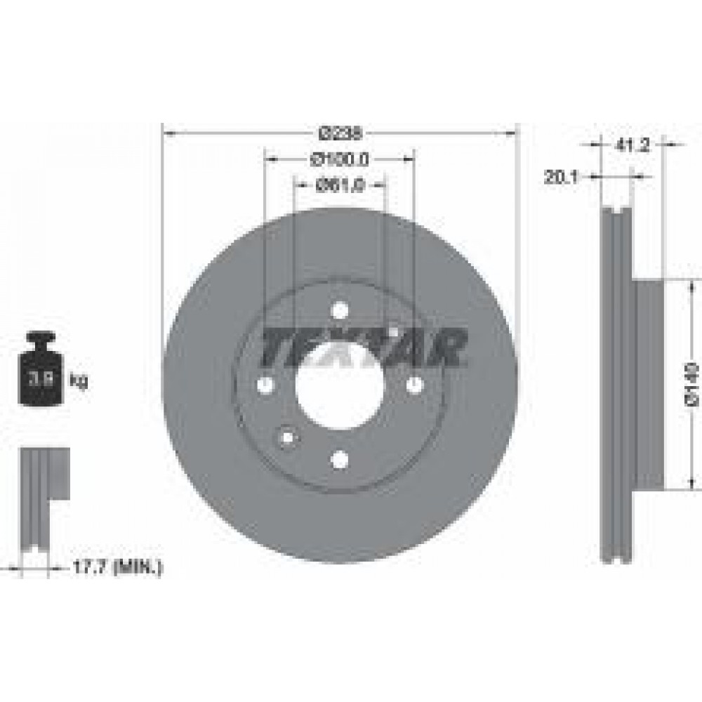 Диск гальмівний (передній) Renault Kangoo 1.2i/1.4i/1.9D 97-00 (238x20.1) (-ABS) PRO