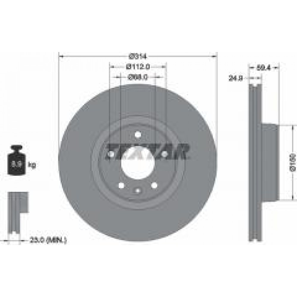 Диск гальмівний (передній) Audi A6 04-11 (314х24.9) PRO+