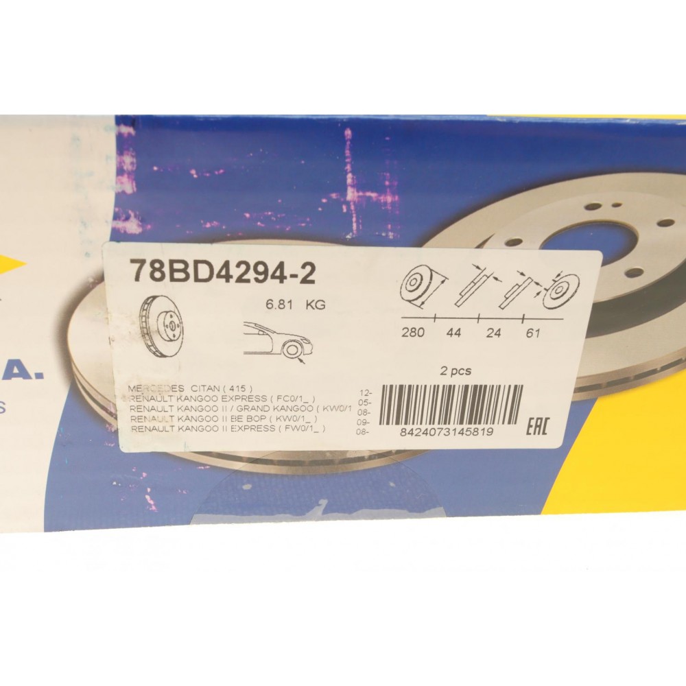 Диск гальмівний (передній) Renault Kangoo Express 05-/Kangoo 08-/MB Citan 12- (280x24)(з покр.)(вент)