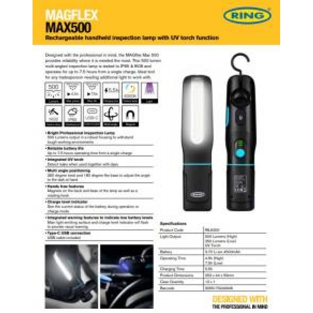 Ліхтарик-лампа (магніт/поворот на 360°/500 Lm/ C-USB/4500mAh)