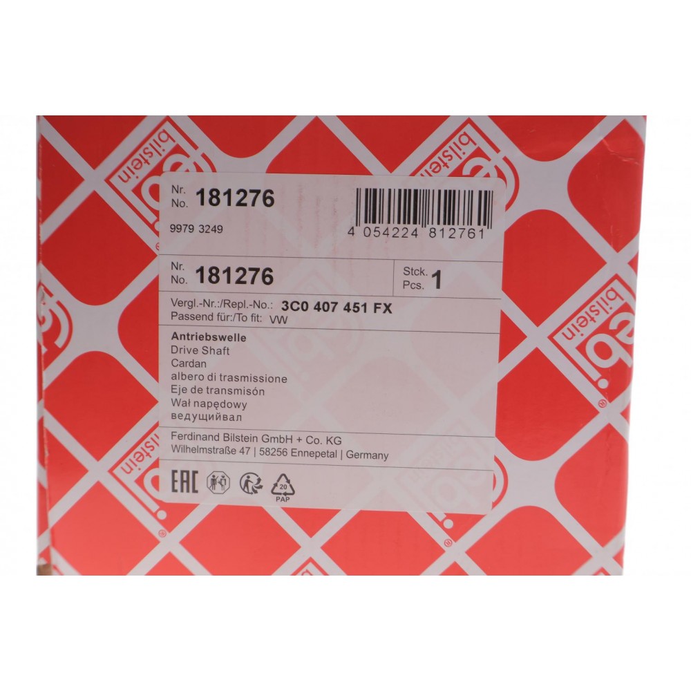 Піввісь (передня) Audi A3/Skoda Octavia/SuperB/VW Caddy/Golf/Passat/Touran 03- (L) (36х488)