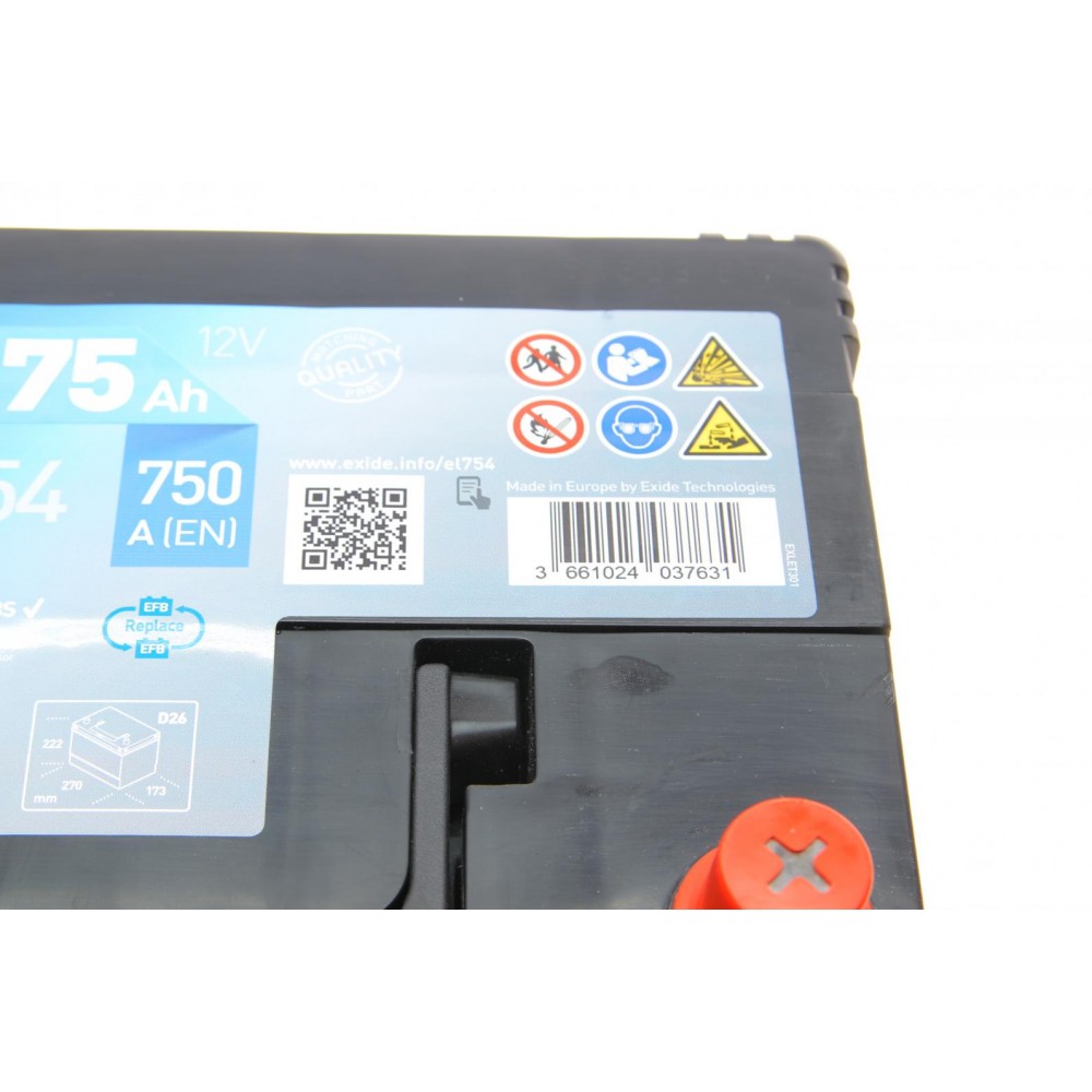 Акумуляторна батарея 75Ah/750A (270x173x222/+R/B0) (Start-Stop EFB) Азія