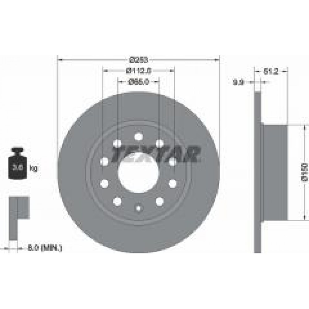 Диск гальмівний (задній) VW Caddy 04-15 (253x9.9) PRO